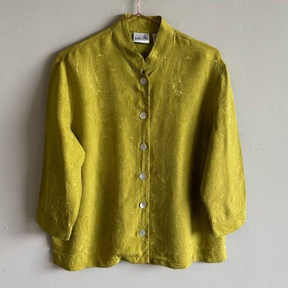 Chicos Women Long Sleeve With Collar Button Down Silk Jacket Lime Green Size 0 - Picture 10 of 10